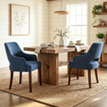 Blue Linen Upholstered Dining Room Chairs Set of 2 with Arms