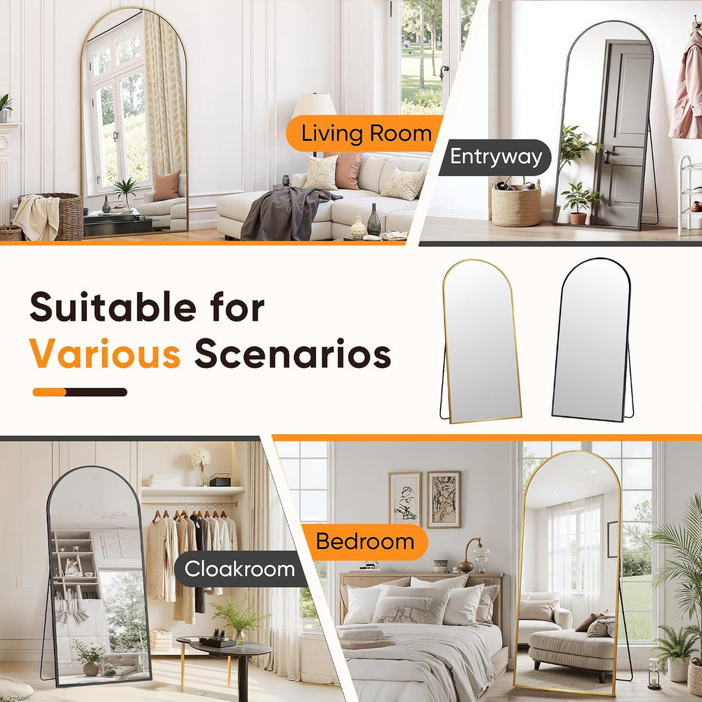 Suidia 76" x34” Arched Full Length Floor Mirror, Black Full Body Mirror