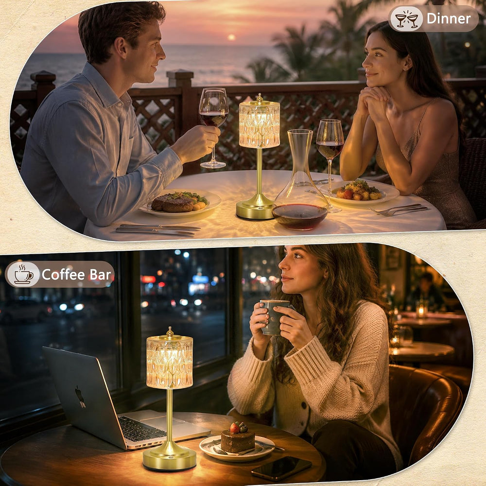 Cordless Table Lamp, 5200mAh Rechargeable Amber Glass Touch Lamp