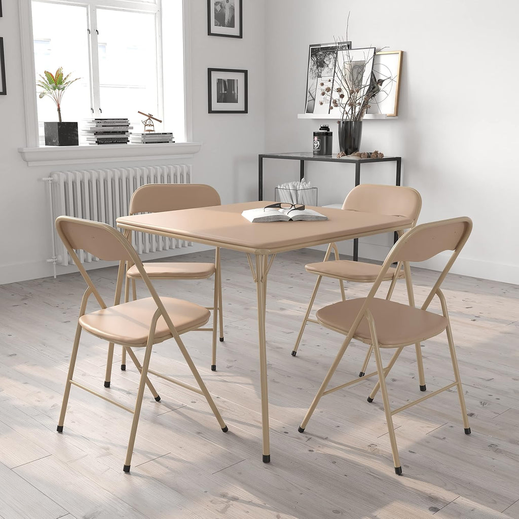 EMMA + OLIVER Tan Square Folding Card Table and Chairs Set for 4 Players