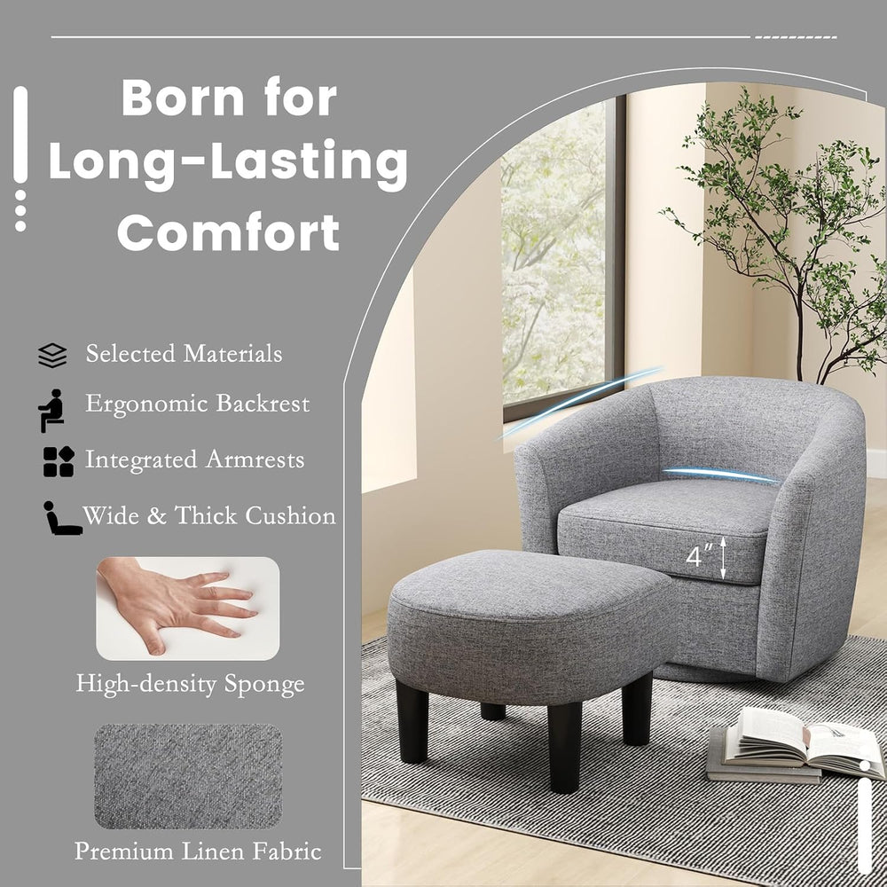 KOMFOTT Swivel Barrel Chair with Ottoman Set of 2, Upholstered Armchair with ...