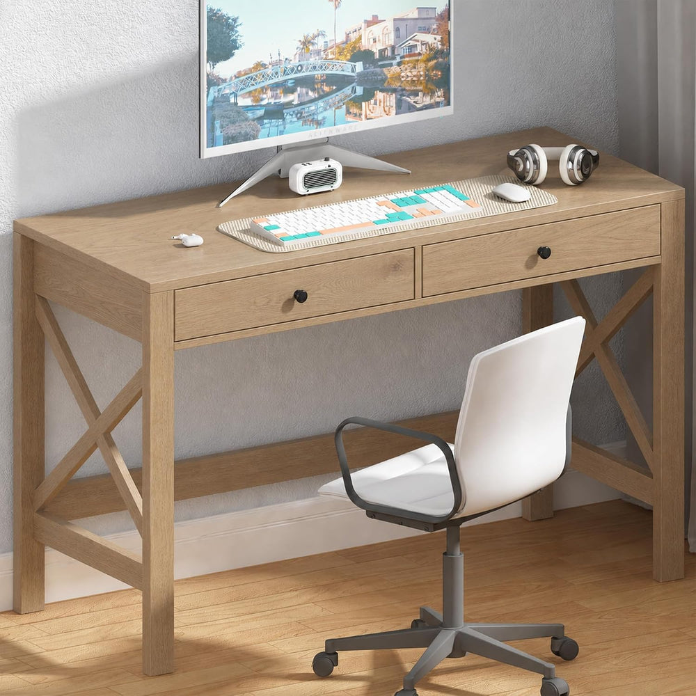 ChooChoo 39.4 Inches Farmhouse Computer Desk with 2 Drawers