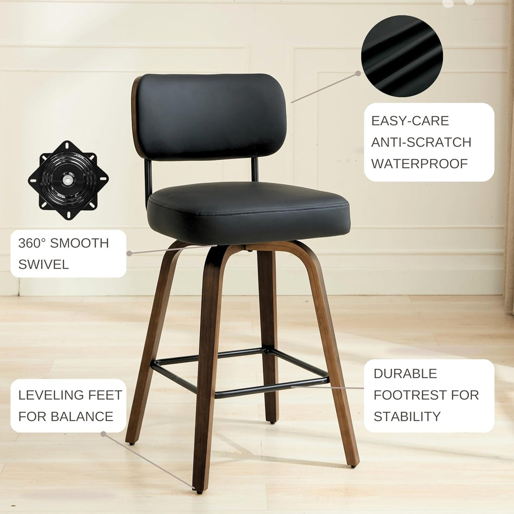 Swivel Bar Stools Set of 3, 26" Counter Height, Black