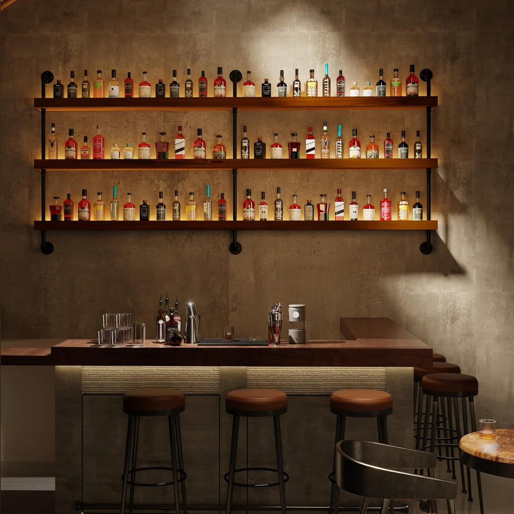 Bar Shelves, Wall Mounted Wine Rack, Walnut Brown, 72 Inch