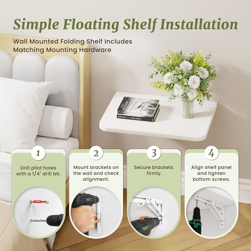 IAE 16 Inch Fold White Floating Wall Shelves, 12 Inch Deep Wood Wall Shelf