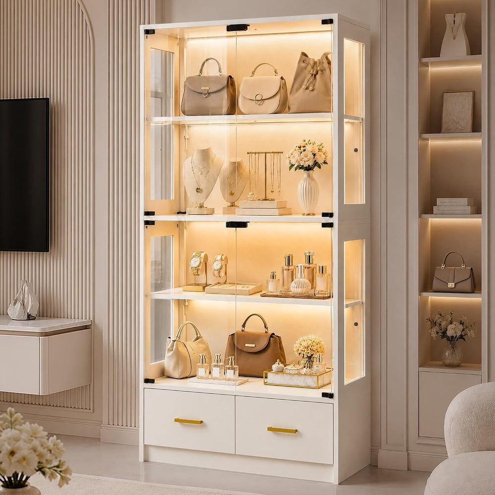Lamtor 67" Glass Display Cabinet for Purses & Jewelry | White