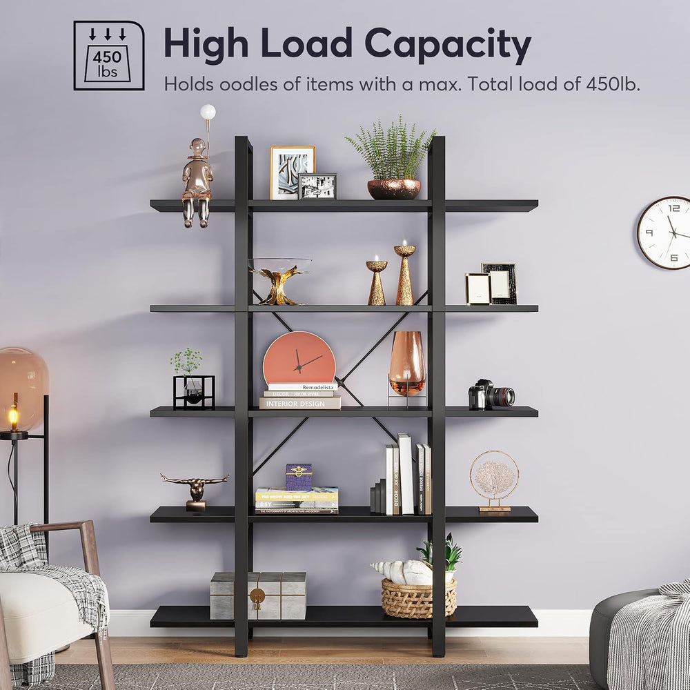 Tribesigns 5-Tier Bookshelf, Vintage Industrial Style Bookcase 72 H x 12 W x ...