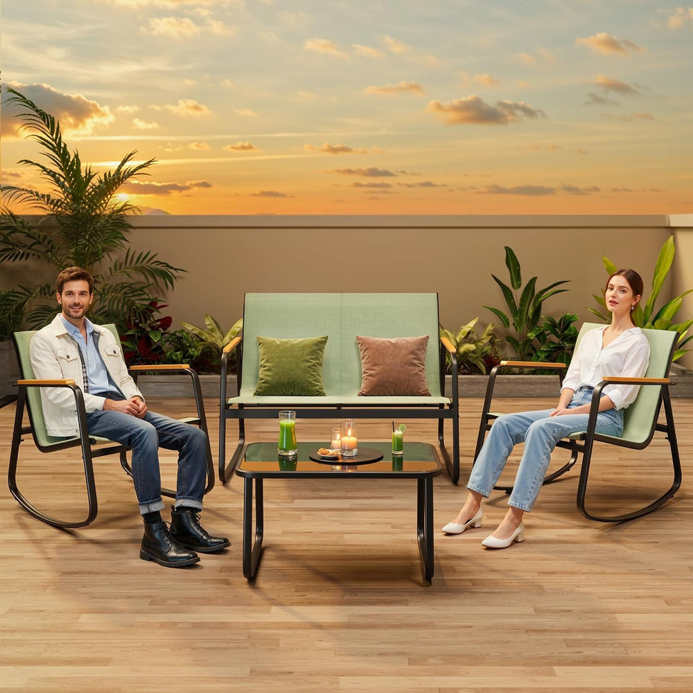 Ahomly 4-Piece Textilene Outdoor Patio Furniture Set Rocking Bistro, Green