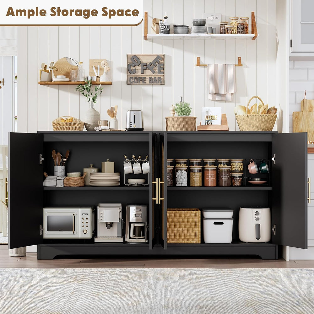 59"W Sideboard Buffet Cabinet, Entryway Cabinet, Coffee Bar Cabinet, Black