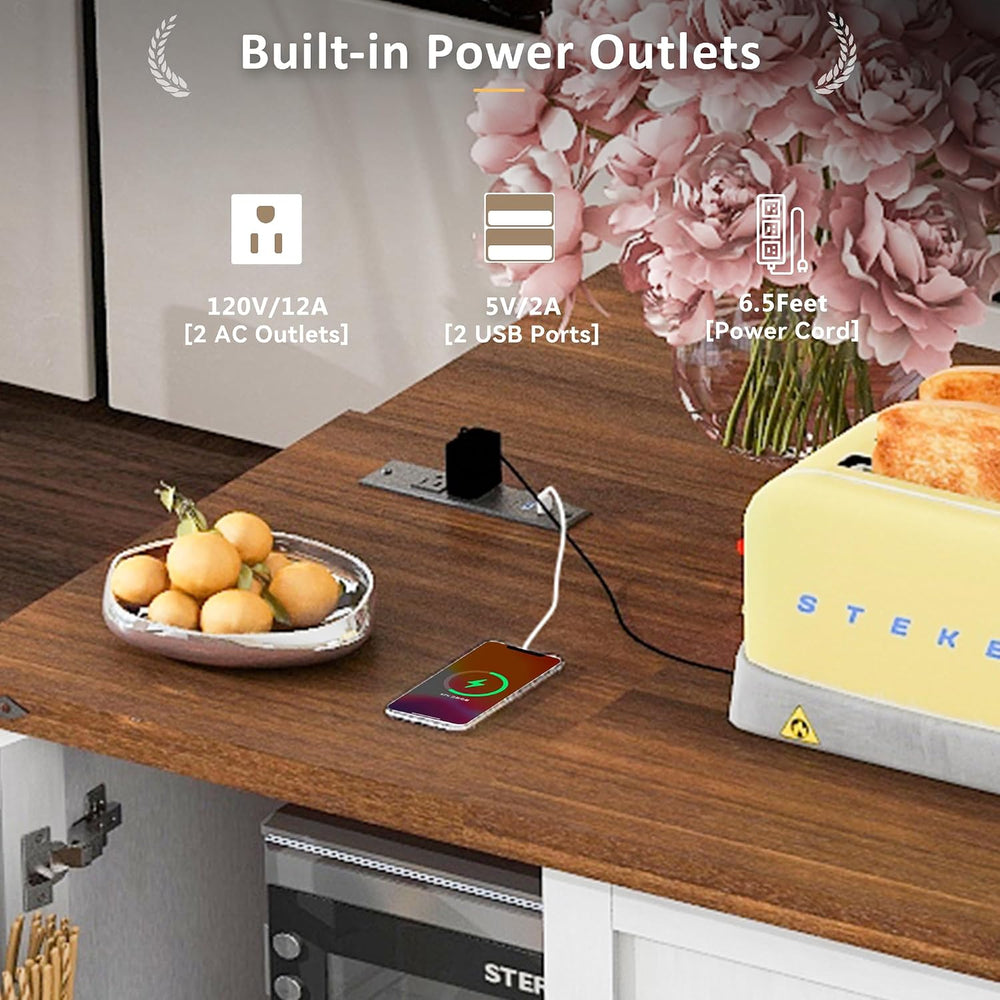 54.5" Farmhouse Kitchen Island with Power Outlet, White