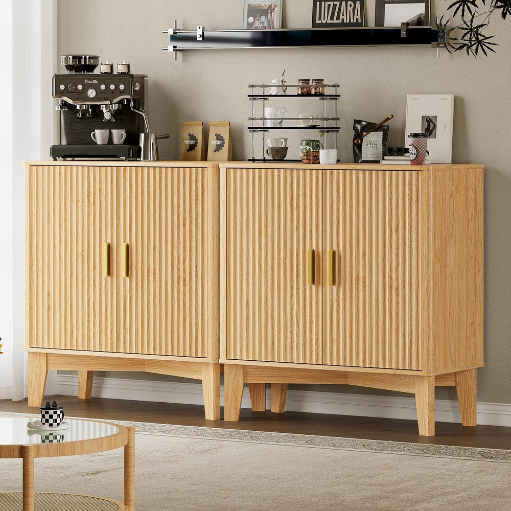 BORNOON Fluted Storage Cabinet with Doors and Adjustable Shelf Sideboard