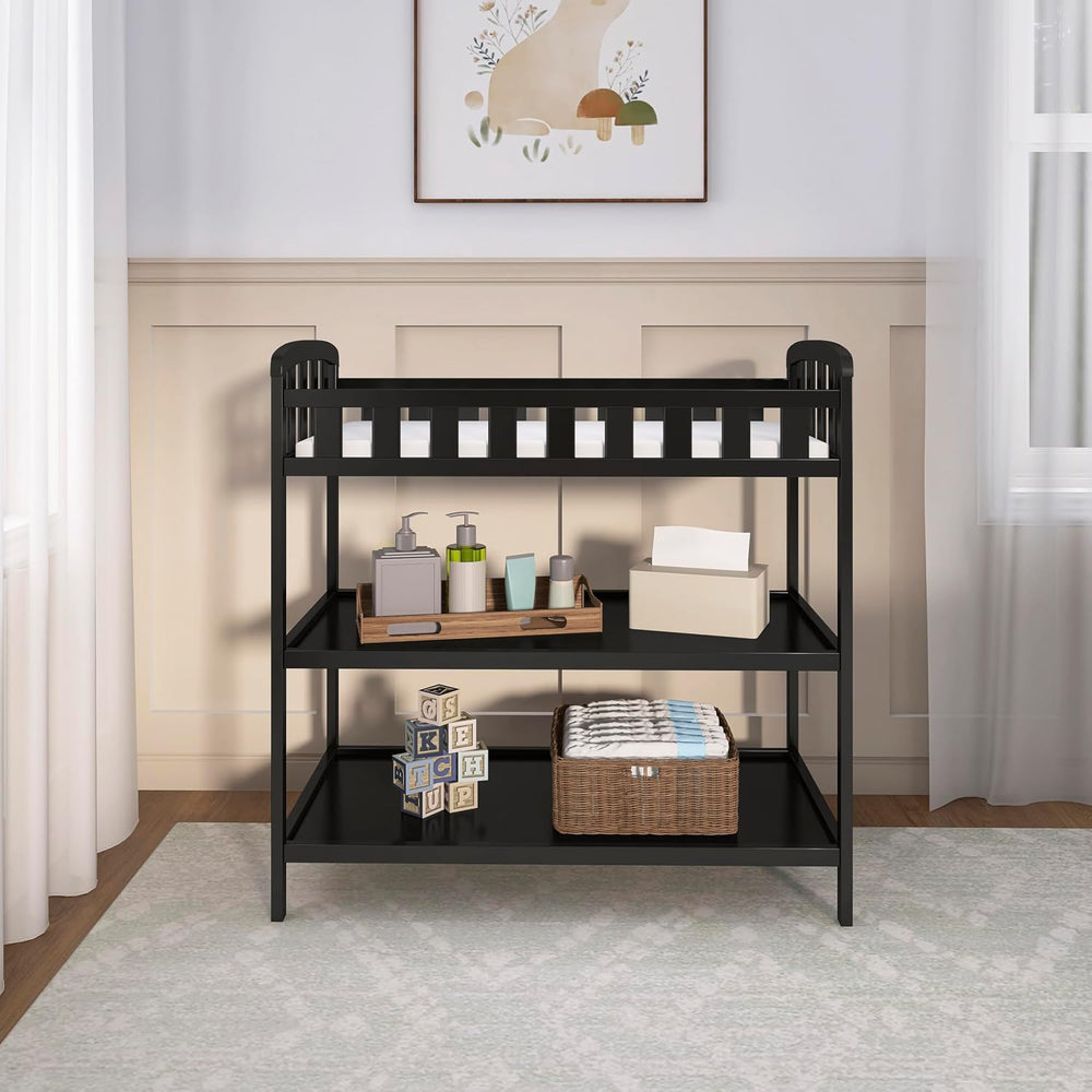 Dream On Me Emily Changing Table with Two Storage Shelves, Black