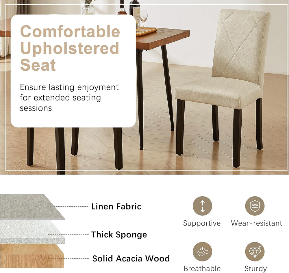 VECELO Upholstered Dining Chairs Set of 4, Modern Fabric and Solid Wood Legs ...