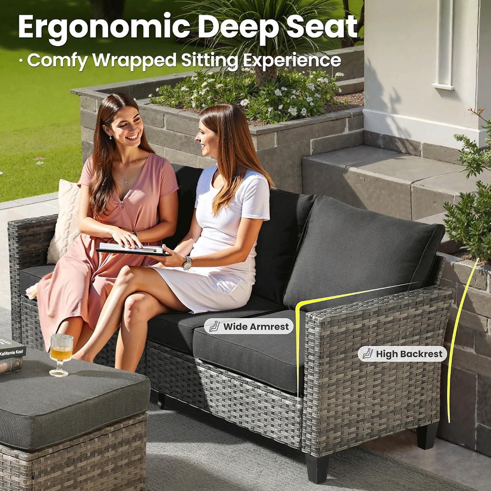 ovios 7 Pieces Patio Furniture Set, Outdoor Wicker Sofa Couch with Swivel Gli...