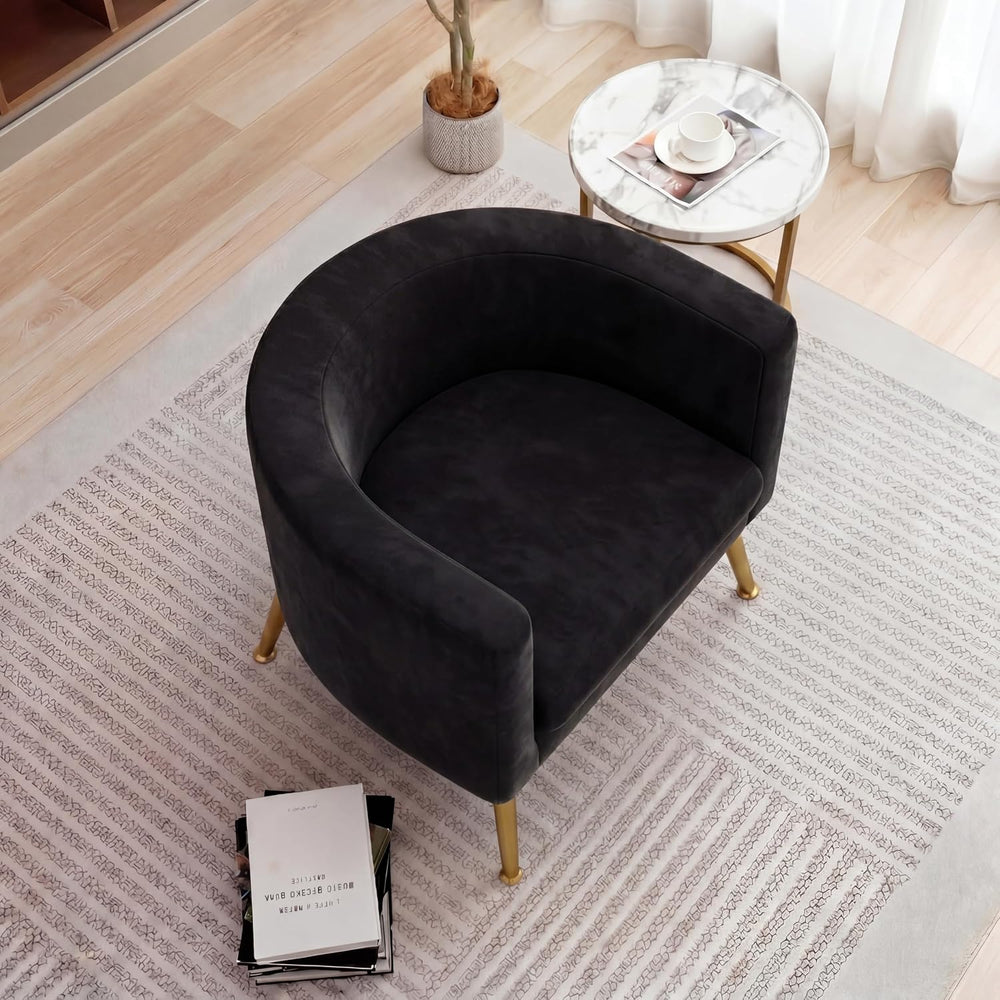 WENTMENT Modern Velvet Accent Chair Barrel Armchair with Gold Metal Legs Upho...