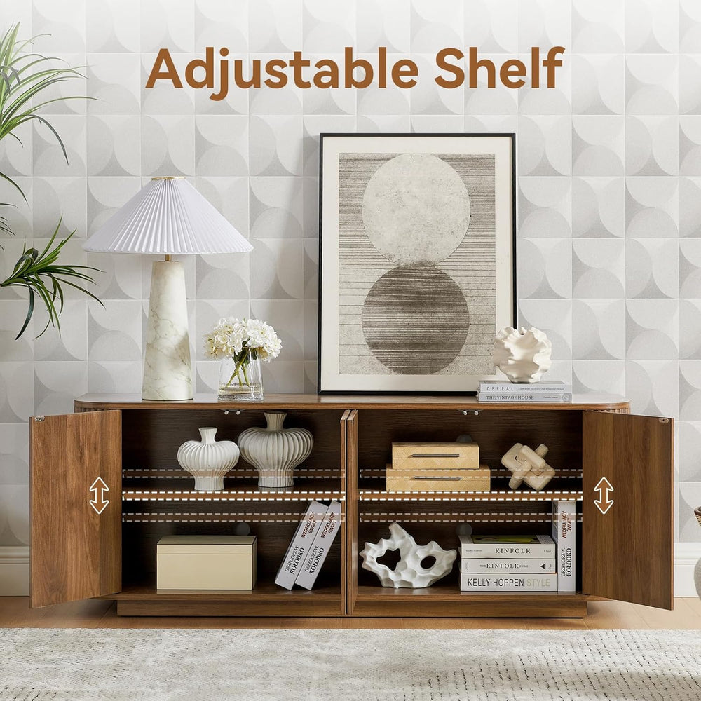 64" Fluted Walnut Sideboard Buffet Cabinet with Storage