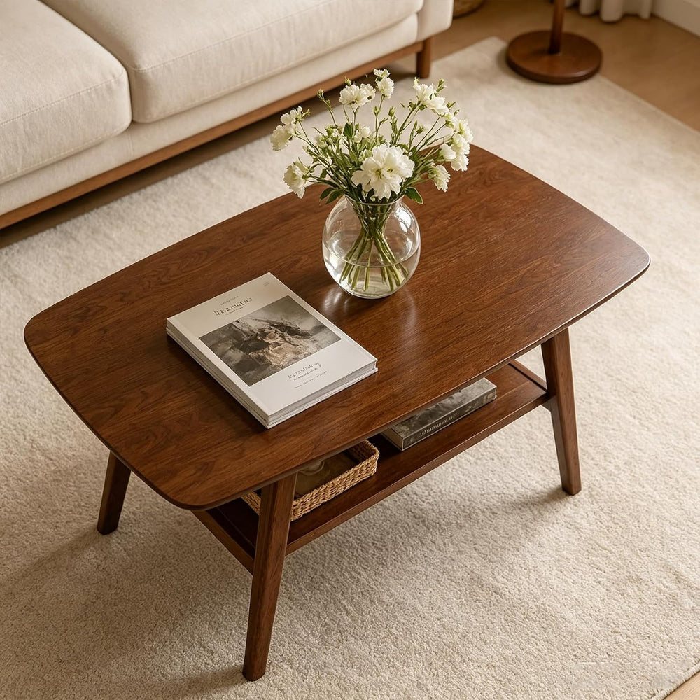 31.5" Walnut Small Coffee Table, Mid Century Modern