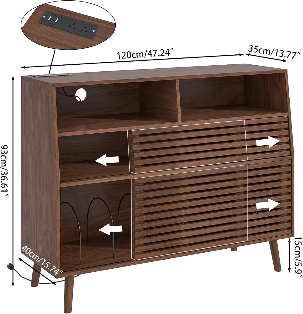 Jluomei Large Record Player Stand, Mid-Century Turntable Stand with Doors and...