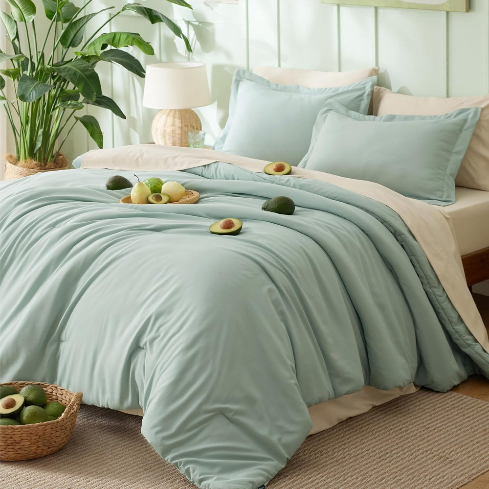 Bedsure Queen Bedding Set -7 Pieces Comforter Set Sage Green Bed in a Bag