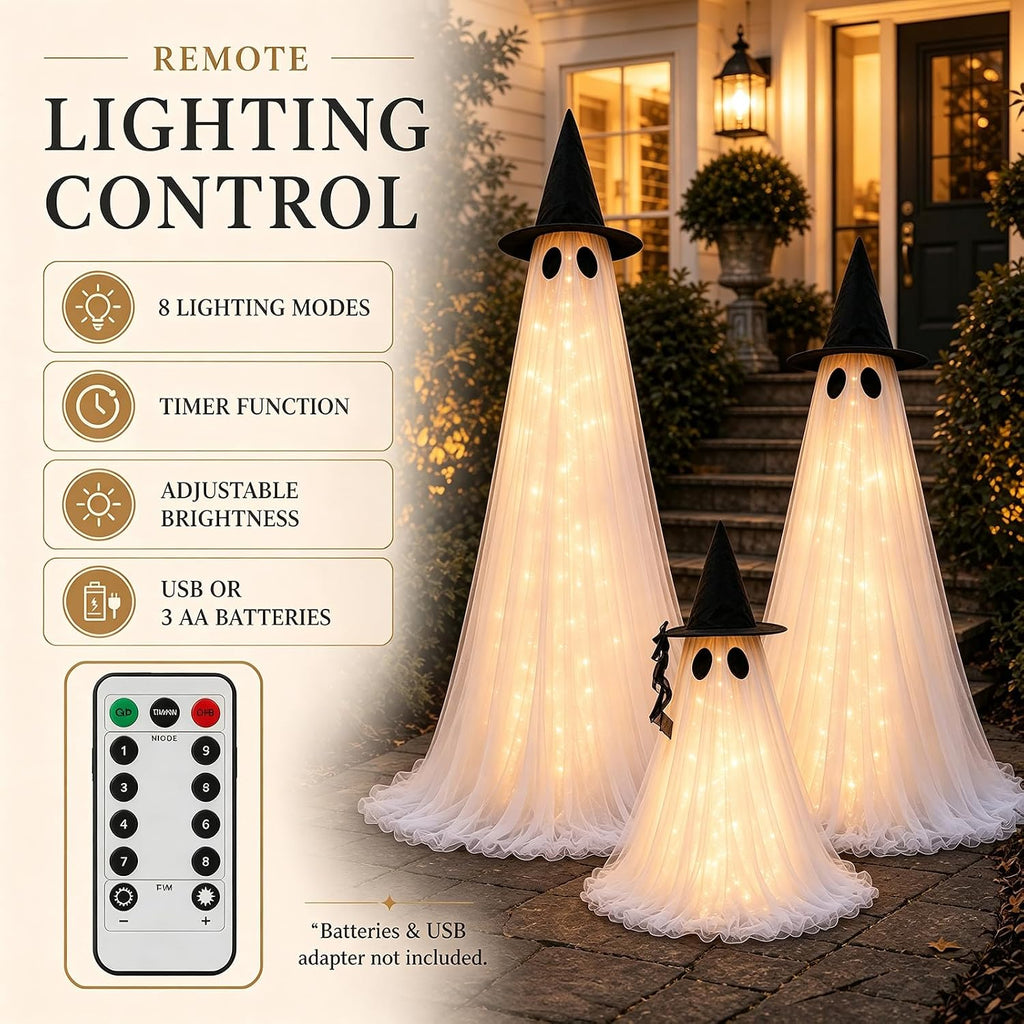Halloween Decorations Outdoor - 3 Packs Light Up Ghost Decor for Porch Yard
