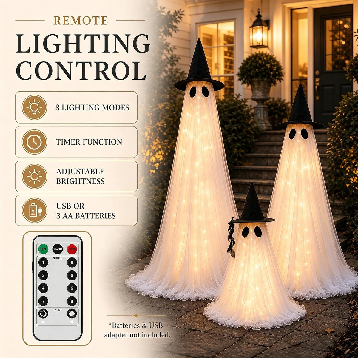 Halloween Decorations Outdoor - 3 Packs Light Up Ghost Decor for Porch Yard