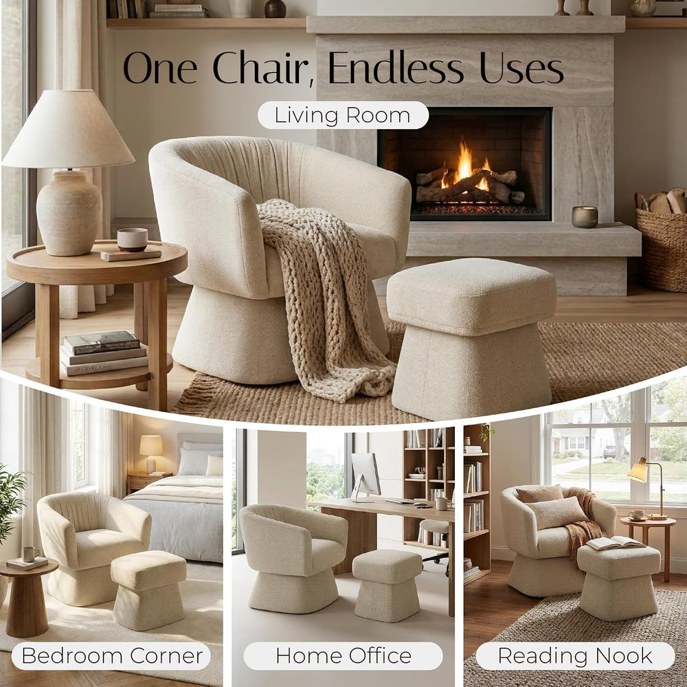 Zerel's HOME Swivel Accent Chair with Ottoman, Upholstered Barrel Accent ...