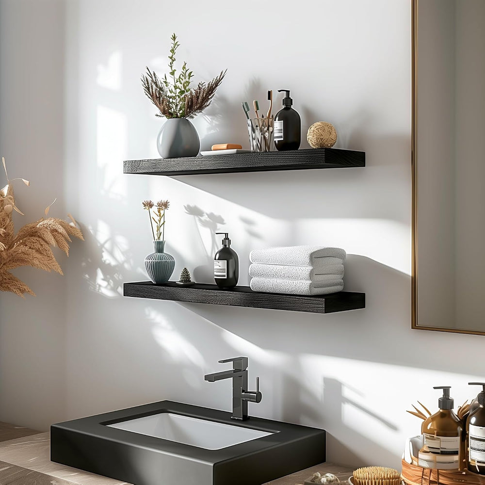 PHPH Wood Floating Shelves for Wall, Wooden Wall Shelves for Bedroom, Set of ...