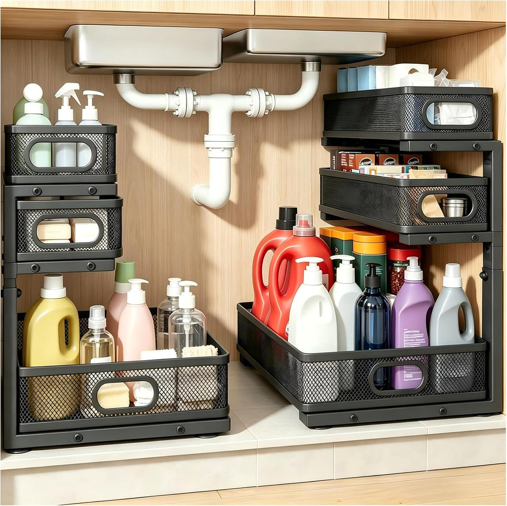 2 Pack Under Sink Organizer, 3-Tier Pull Out Cabinet Organizer and Storage