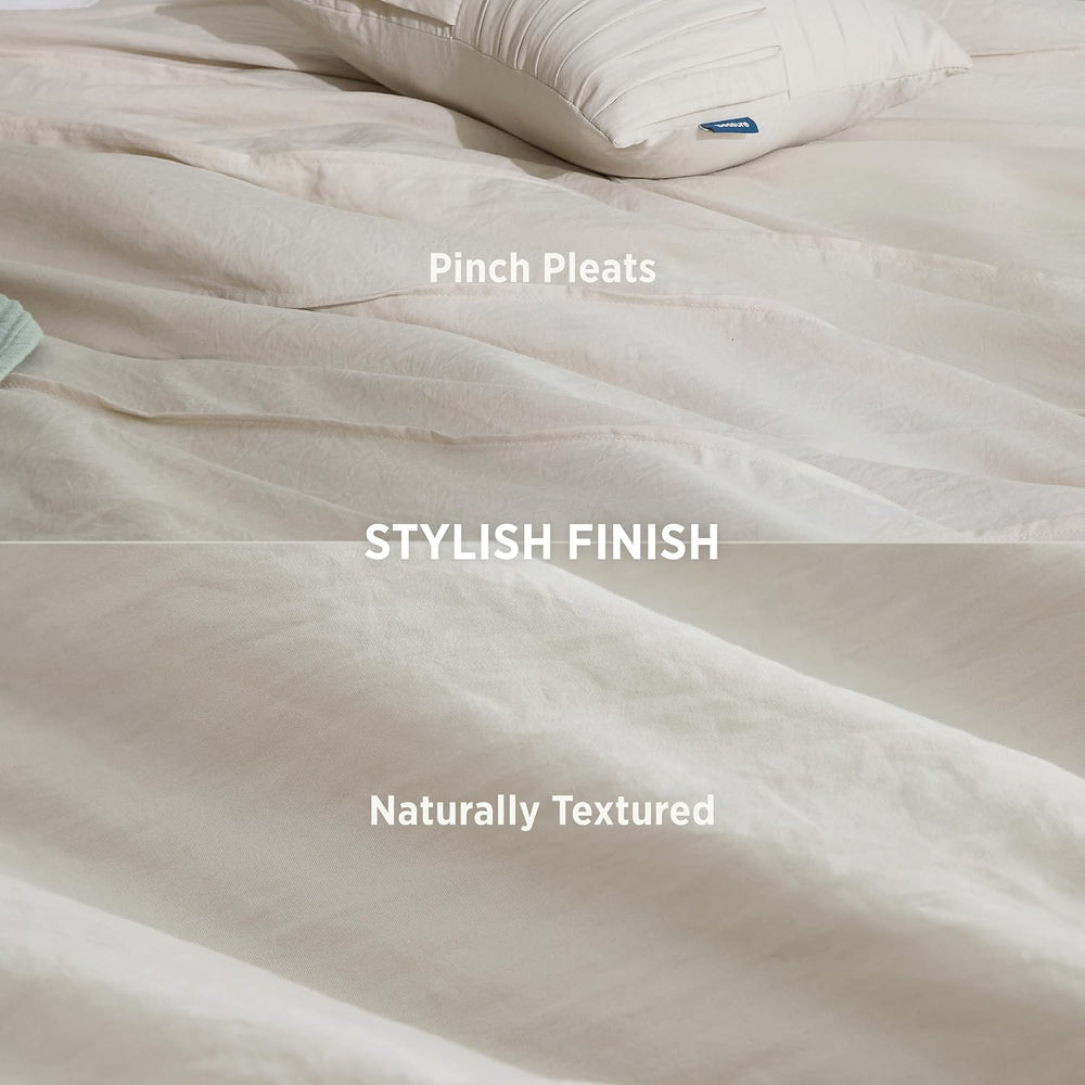 Bedsure Queen Comforter Set 4 Piece, Beige Boho, Pinch Pleat, All-Season