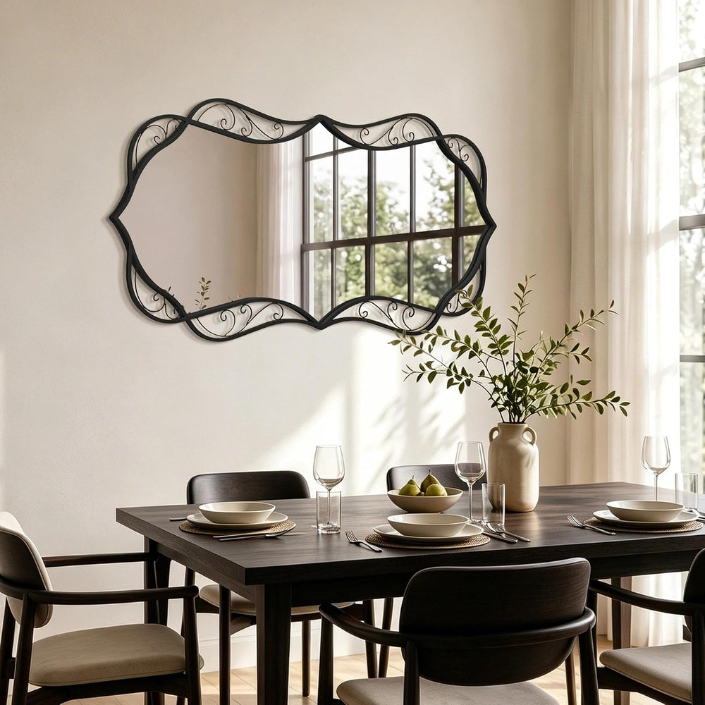 Besdomus Black Bathroom Wall Mirror: 24"x48" Framed Decorative Wavy...