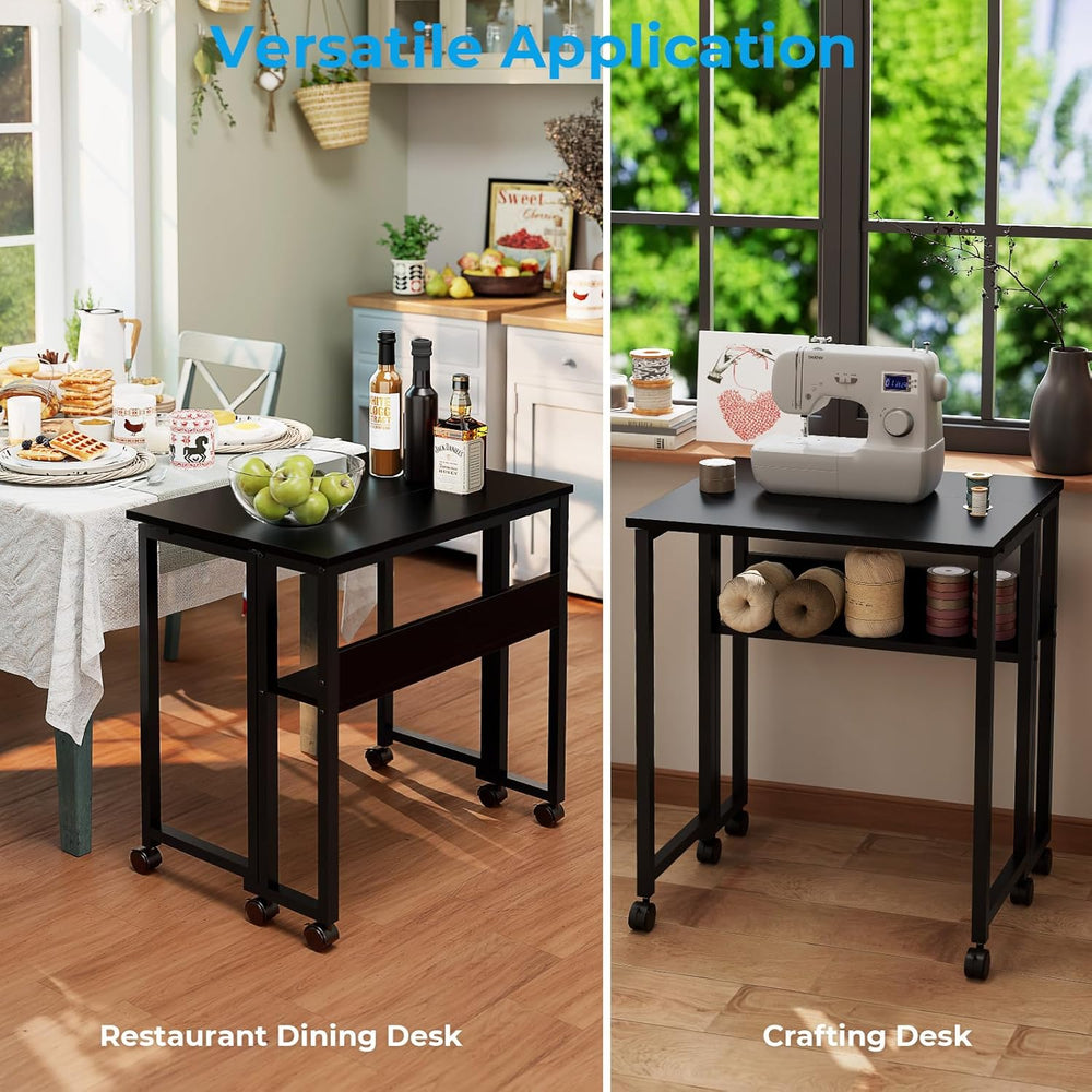GreenForest Folding Desk with Wheels, 31.5" Rolling Table for Small Spaces