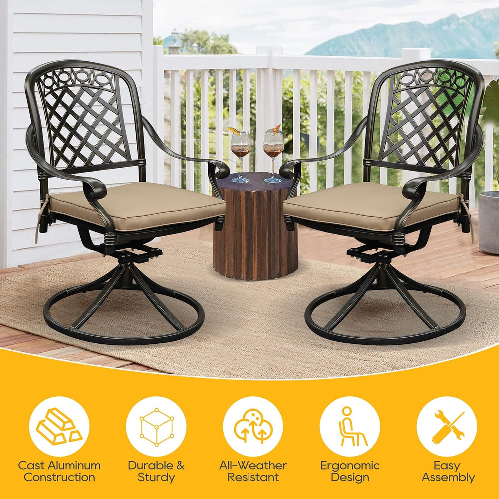 2 Piece Cast Aluminum Outdoor Swivel Dining Chairs, All-Weather Patio Swivel ...