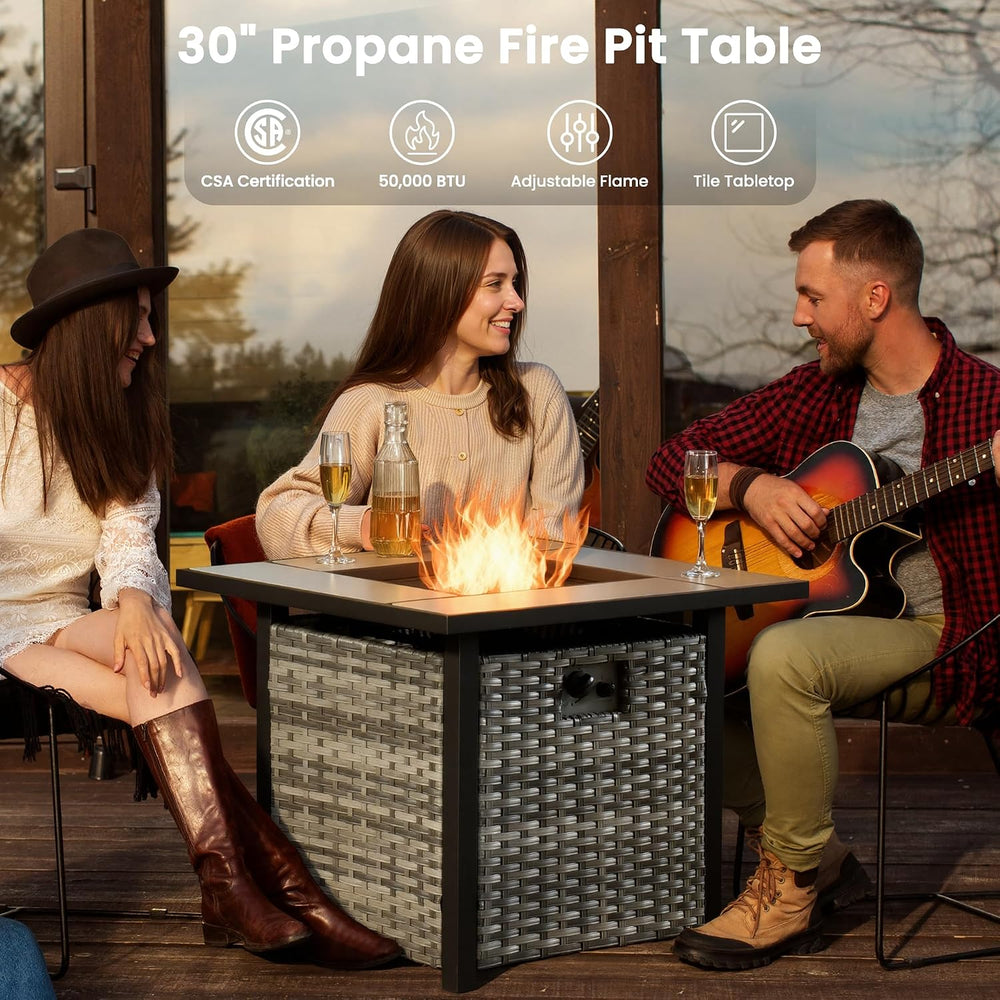 ovios 7 Pieces Patio Furniture Set with Square Fire Pit Table, Swivel Rocking...