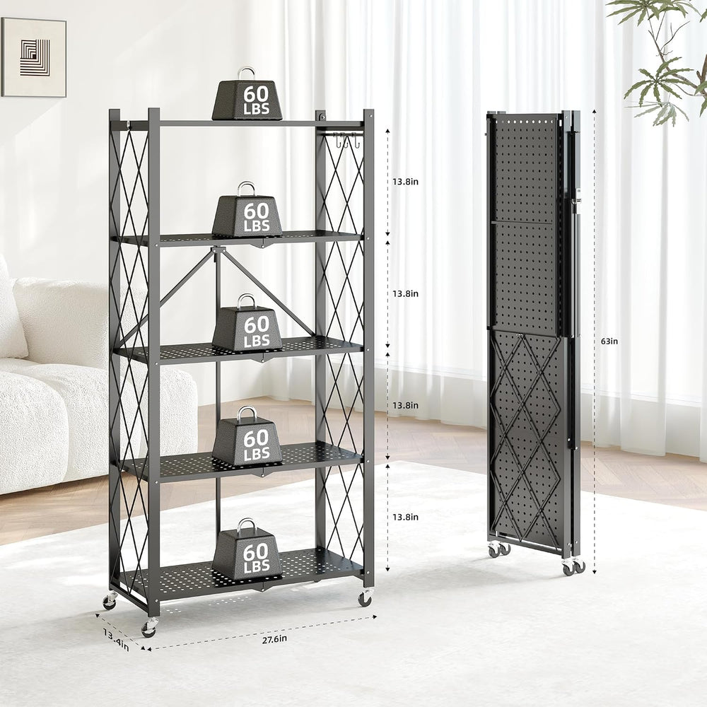 Fenbeli 5-Tier Foldable Metal Storage Shelf with Wheels, 750 lb Capacity