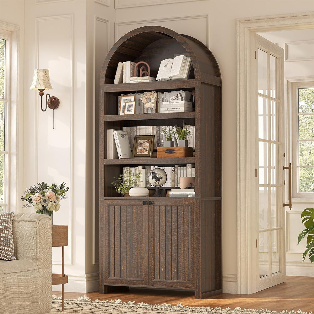 81" Tall Arched Cabinets,Bookcase with storage,Mid-Century Modern 6-Tier...