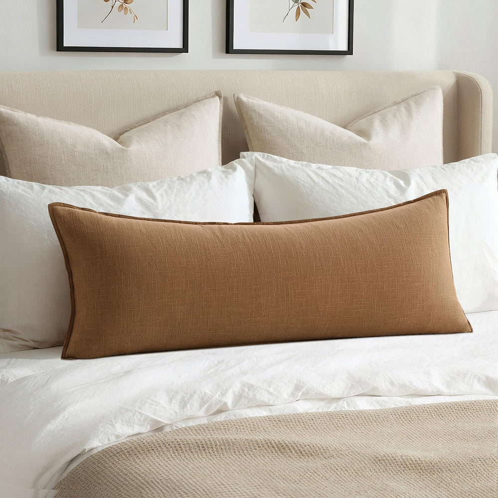 MIULEE Decorative Linen Lumbar Pillow Cover 14x36 Inch Brown