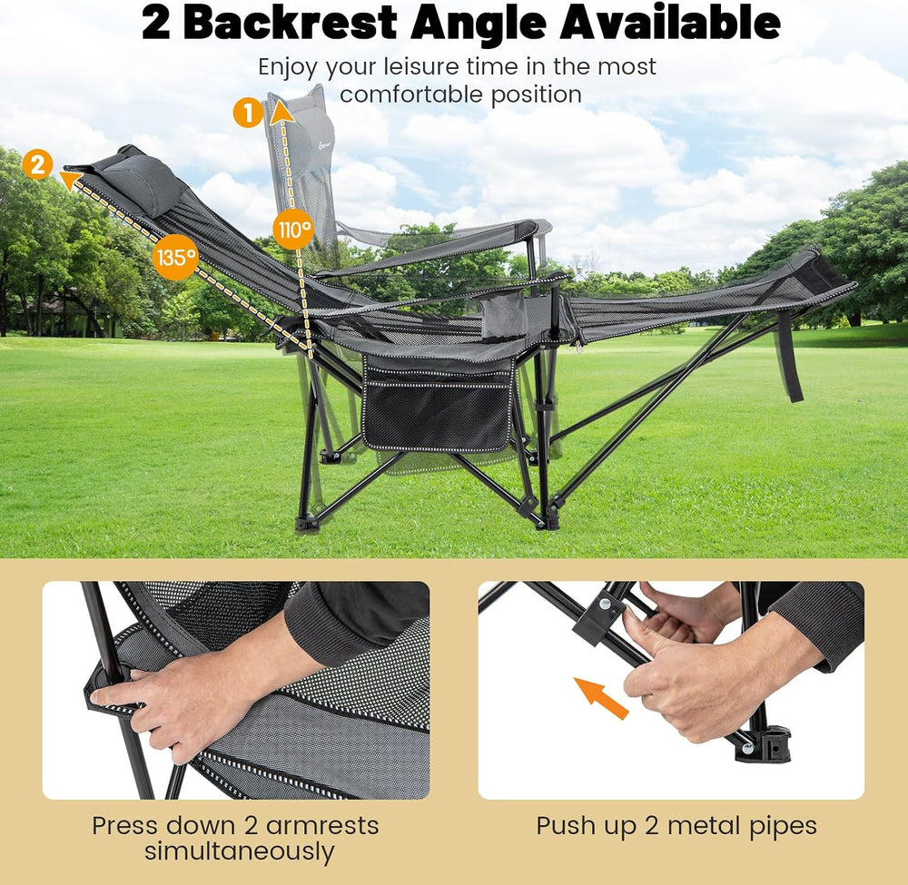 KOTEK Reclining Camping Chair, Portable Lounge Chair with Removable Foot Rest...