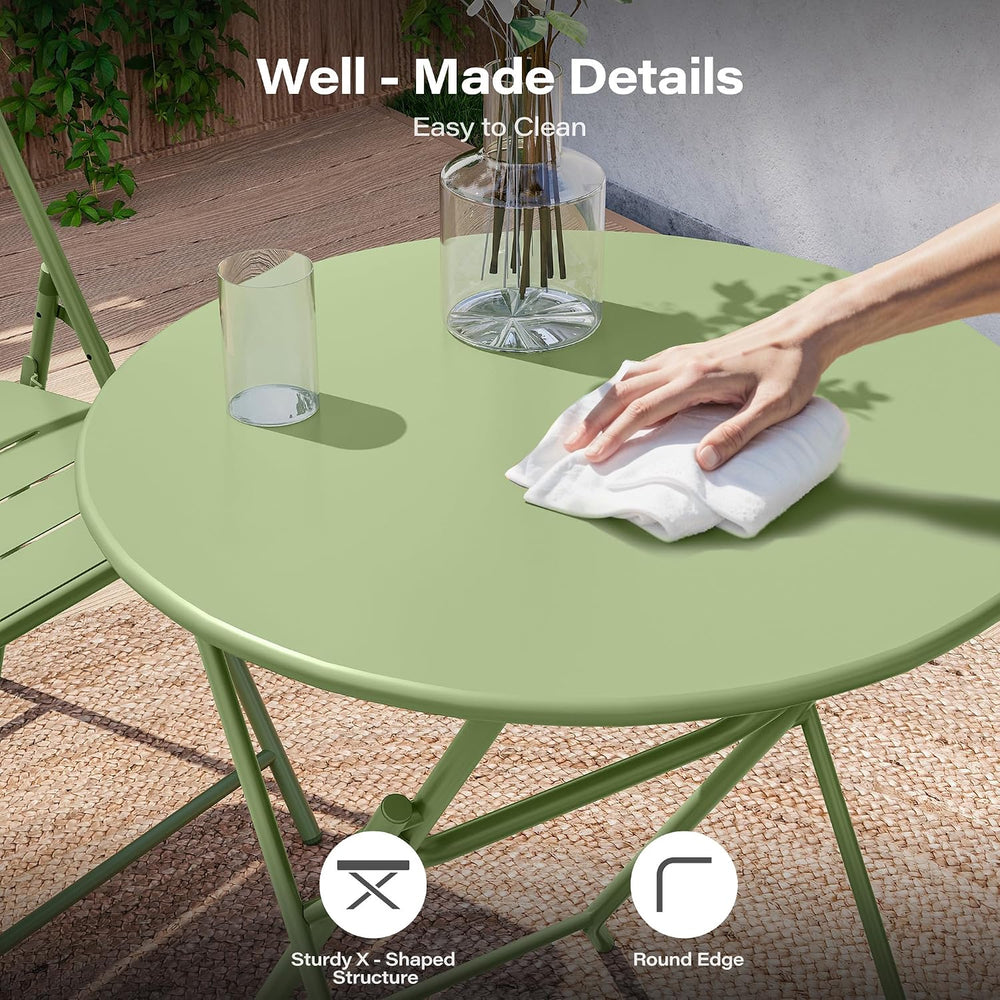 LAUSAINT HOME 3-Piece Folding Steel Bistro Set, Round, Green