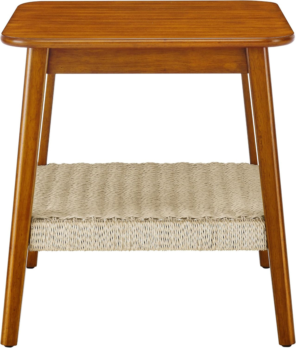 23" Handwoven Storage Corner End Table, Retro End Table with Stable Load-Bearing Design, Decorative Accent Table for Living Room Office, Walnut
