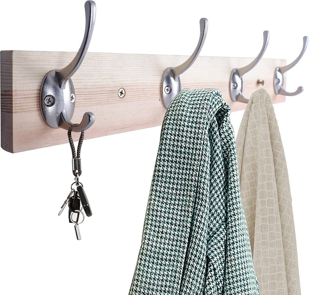 IBosins 32 Pack Silvery Double Coat Hooks Wall Mounted with 64 Screws