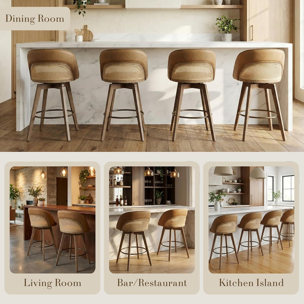 CIMOTA Swivel Counter Stools Set of 2, 26" Rattan Bar Stools, Brown