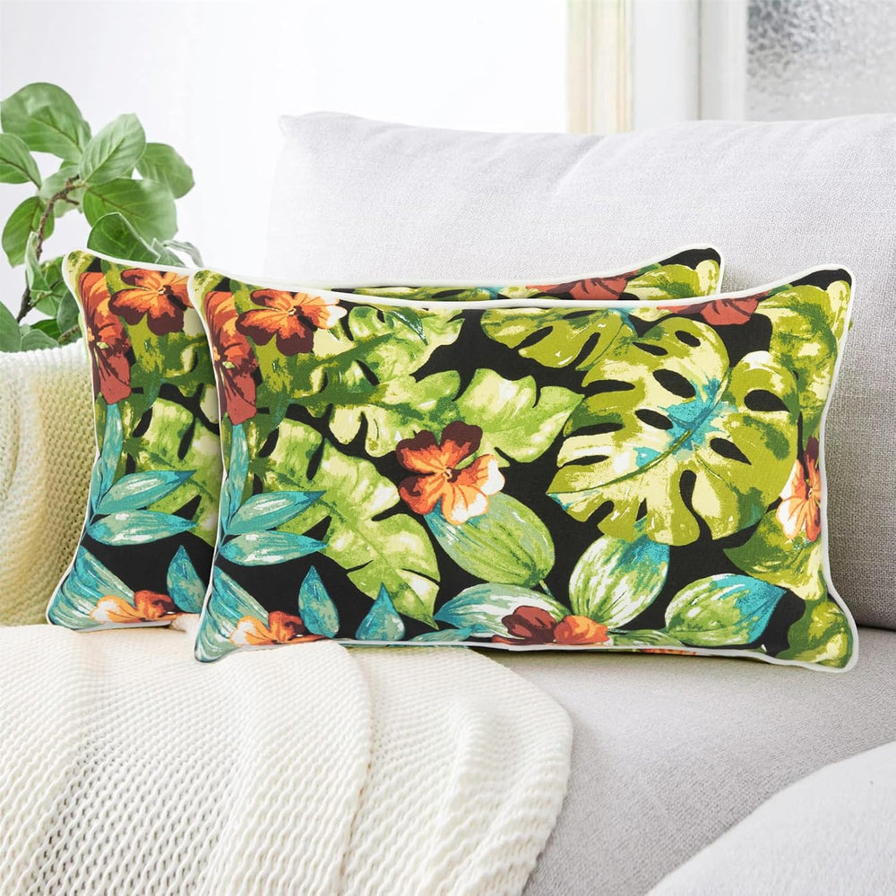 Lumbar Pillow with Insert, Set of 2, Outdoor Indoor Waterproof Decorative Pat...