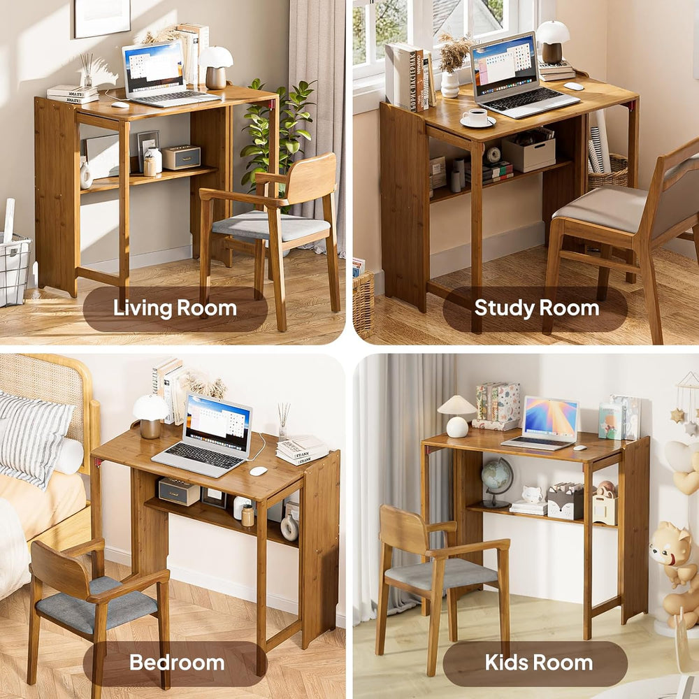 Bamboo Folding Desk for Small Spaces, Small Computer Foldable Desk, Brown