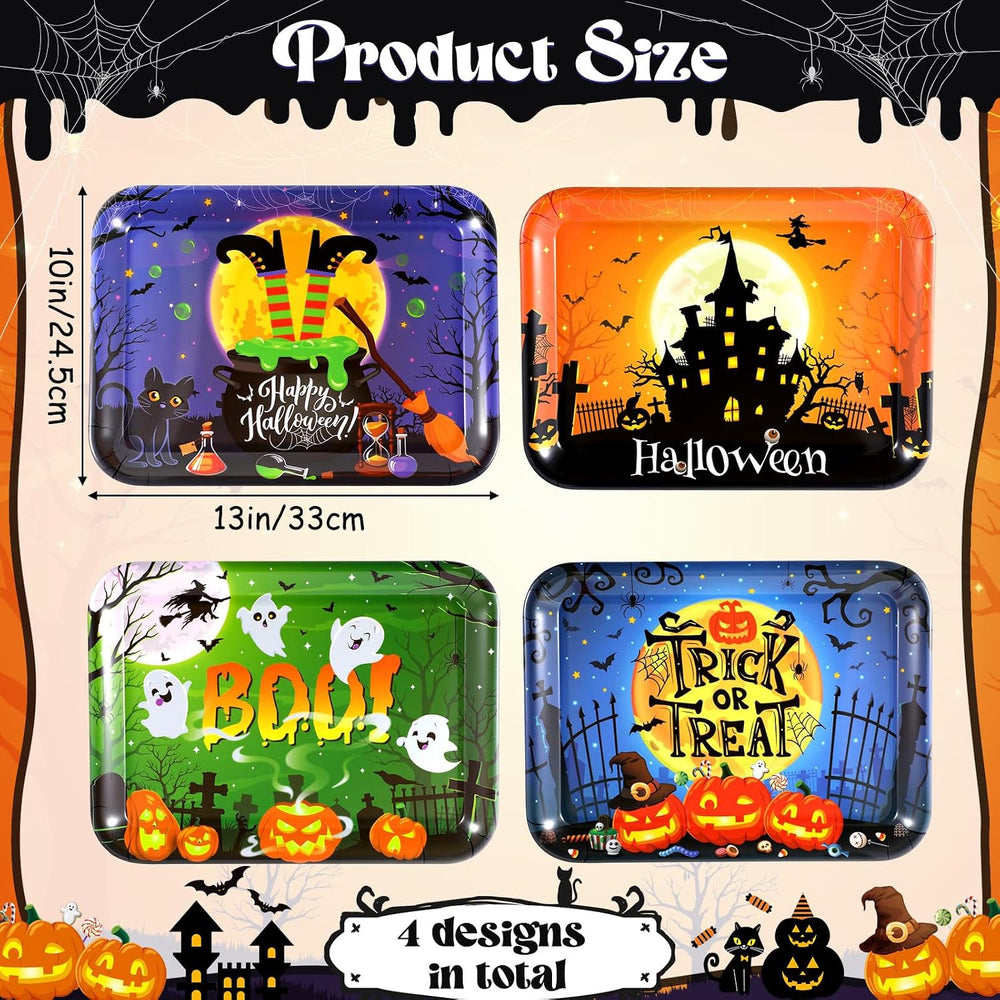 Vesici 4 Pack Halloween Serving Trays 13x10 Inch Witch Ghost Boo Party