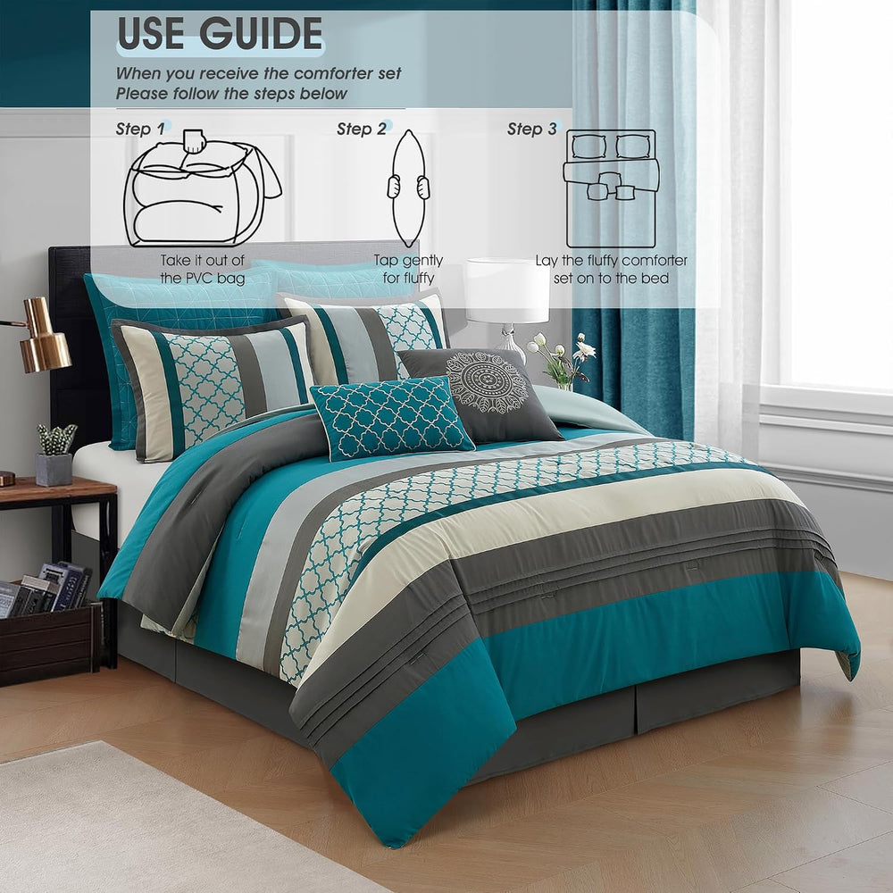 LANCO MODERN LIFESTYLE California King Comforter Set, Grey Bedding Set, Jacqu...