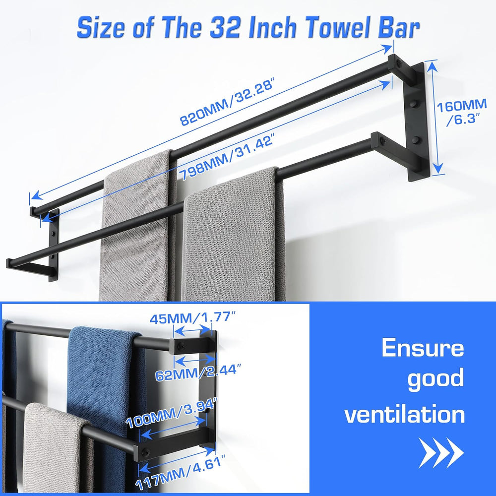 Alise 32 Inch Double Towel Bar for Bathroom Wall Mounted,Matte Black