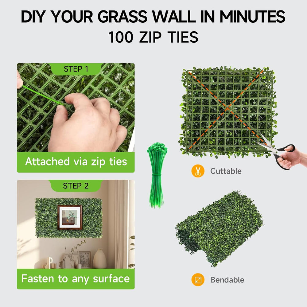Artificial Grass Wall Panels, 24 Pack 10x10 inch Boxwood Hedge Wall Panels wi...