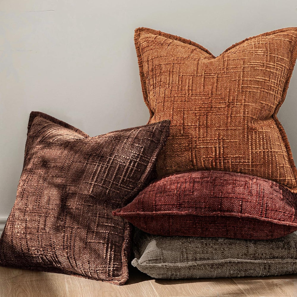 MIULEE Slubby Textured Decorative Fall Euro Throw Pillow Covers Rust 24x24