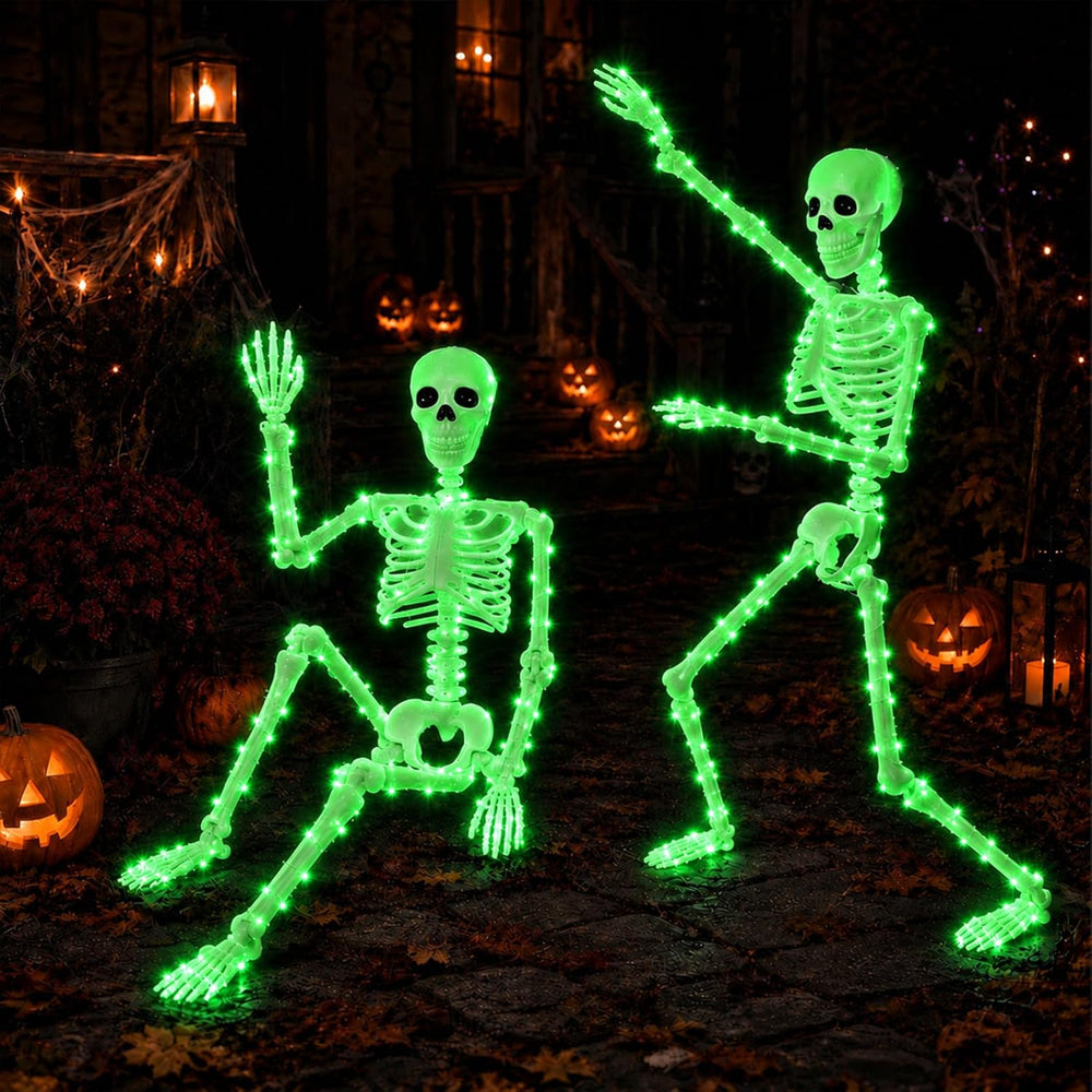 2Pack36 Halloween Light up Skeleton Deco(350 Green Lights,6H auto‑Off)