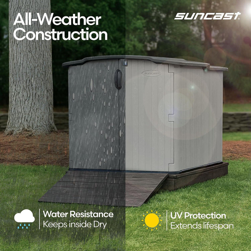 Suncast Horizontal Storage Shed, 98 Cu Ft, Resin, Glidetop, Sliding Lid